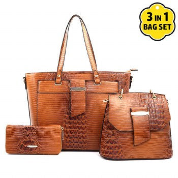 Fashion Faux Leather 3-in-1 Handbag Set