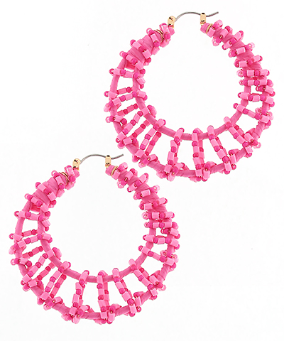 Wrapped Seed Bead & Raffia Hoops