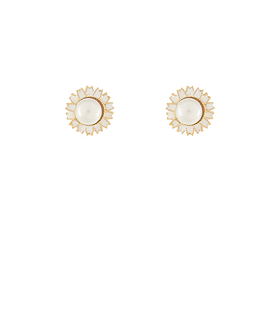 Round Pearl Flower Enamel Earrngs