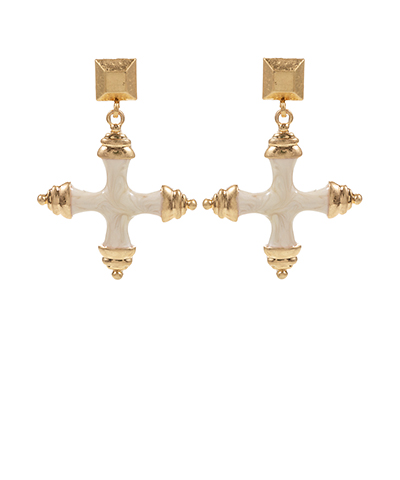 Square & Marble Cross Brass Drop Earrings