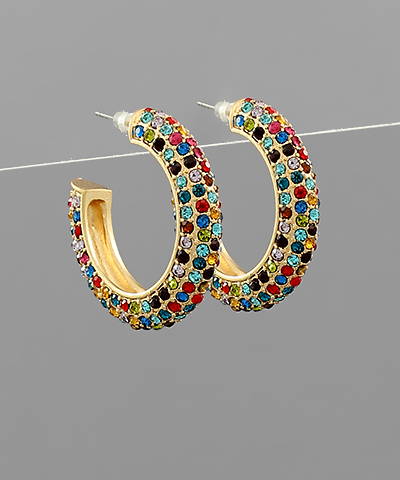 Paved Crystal Open Hoops