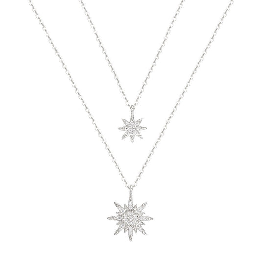 925 Sterling Silver Star Chain Necklace plated with 14k gold