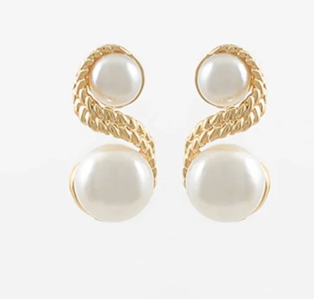 Double Round Pearl & Textured Earrings