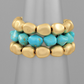 Stone & Metal Bead 3 Row Bracelet Set