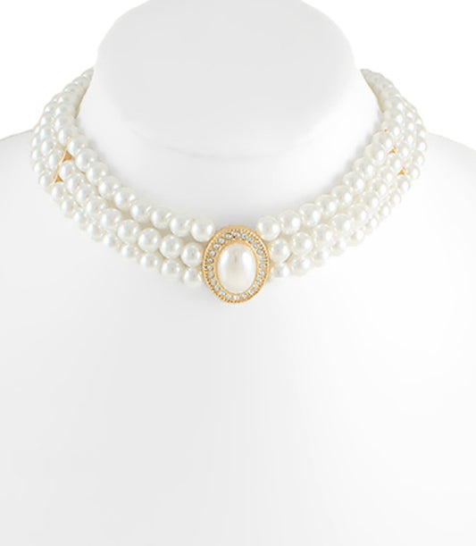 stunning Oval Pearl & Pearl 3 Line Choker.