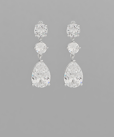 CZ Round & Teardrop Linear Earrings