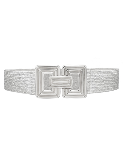 Ribbed Rectangle Buckle Metallic Straw Belt