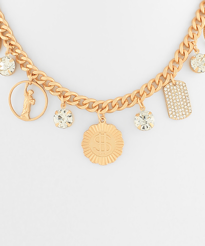 Pave & Multi Shape Coin Necklace