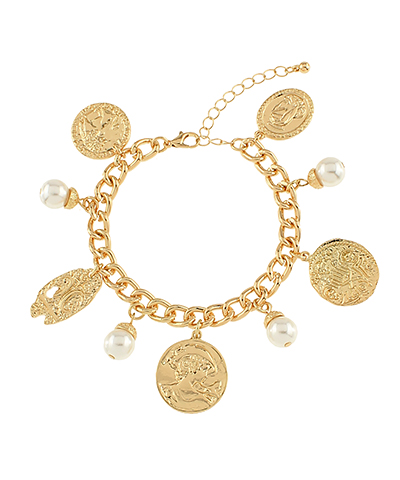 Coin & Pearl Charm Station Bracelet