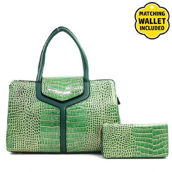 Fashionable Faux Snake Skin Handbag with Matching Wallet Set