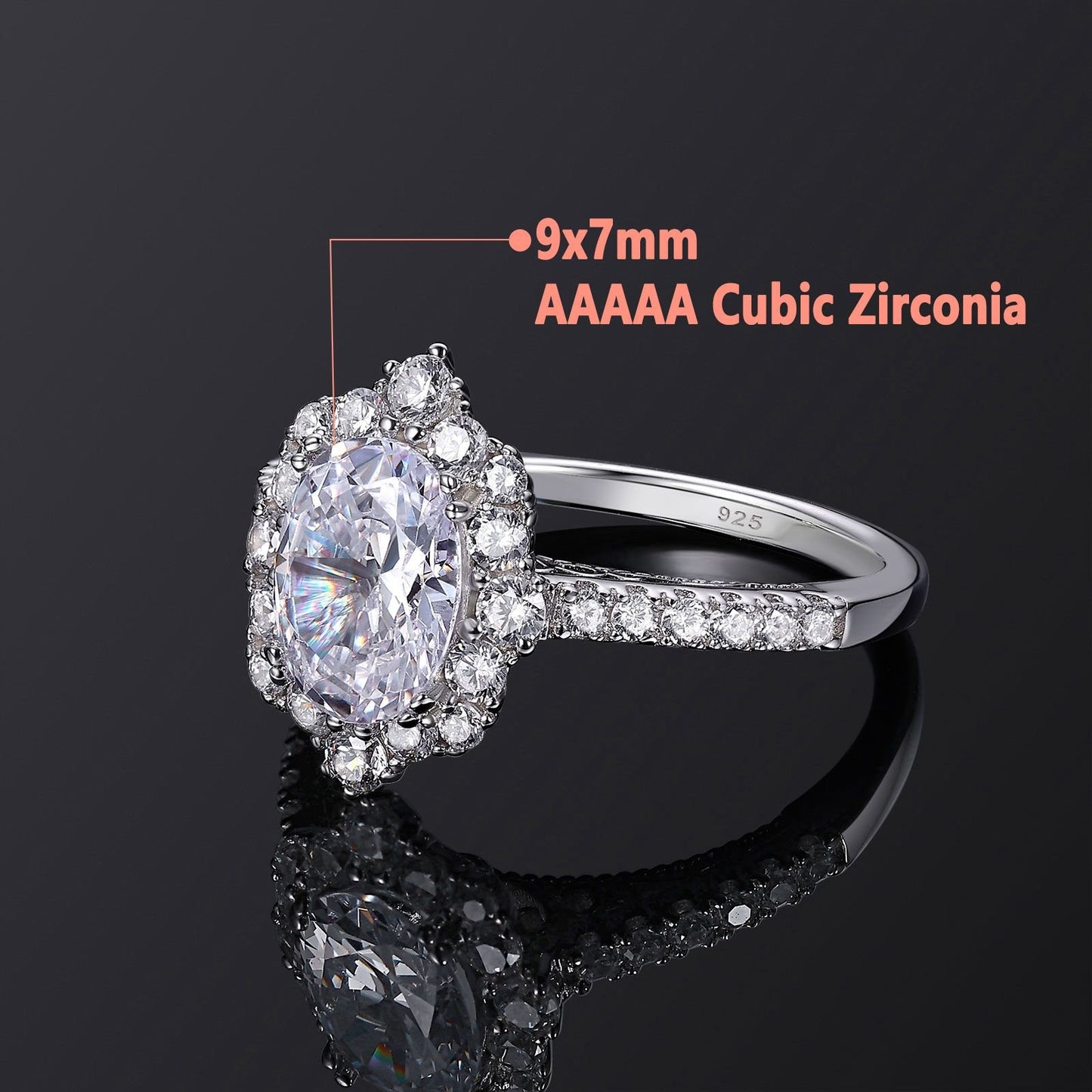 Luxury 925 Sterling Silver Oval Cut Engagement Ring with 2.7Ct Cubic Zircon