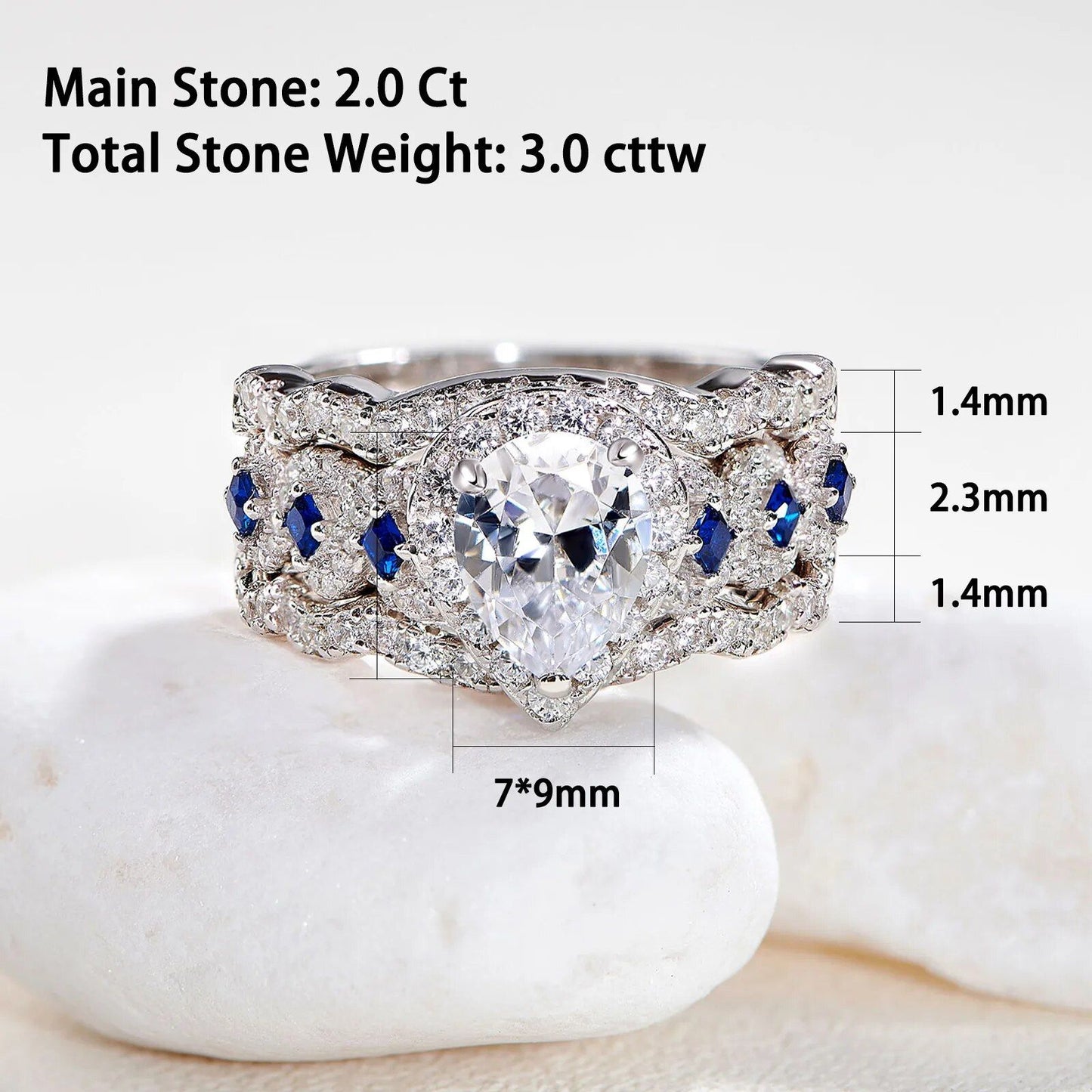 Exquisite 3-Piece Pear Cut Engagement Ring Set in 925 Sterling Silver