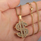 Stylish Gold & Silver CZ Dollar Symbol Pendant Necklace