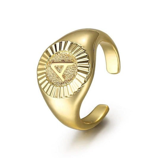 Gold Color Chunky Initial Open Ring  Size: 7.5(fits 7-7.5)