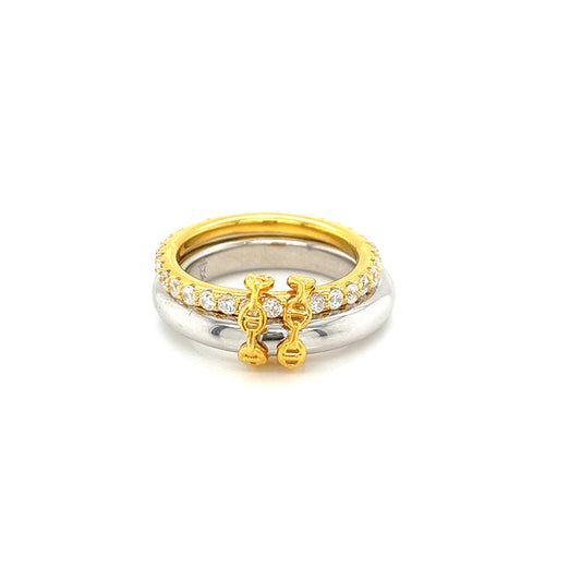 Two Tone Sterling Silver and 14k Gold  plated with CZ Stones