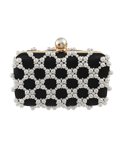 Metal Handle & Pearl Clutch Bag