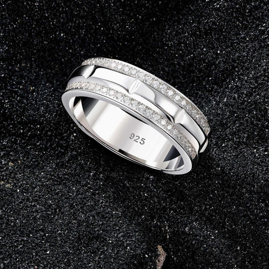 Sterling Silver Men's Wedding Band with Round Cut Cubic Zircon