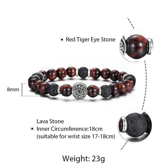 Red Tiger Eye & Black Lava Beaded Stretch Bracelet