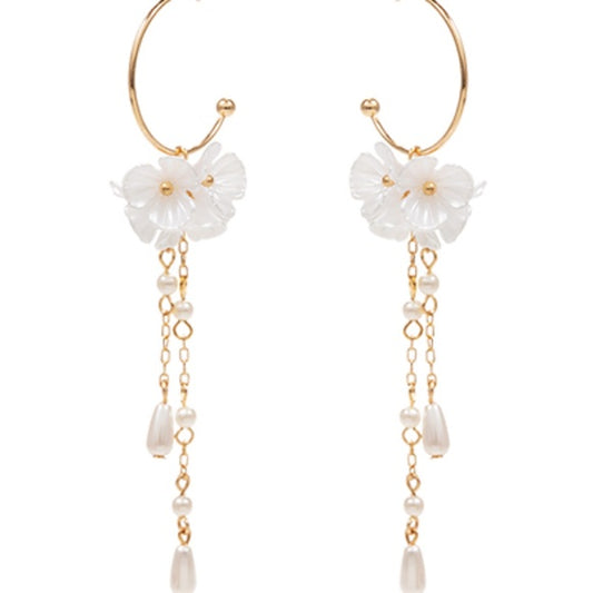 Linked Flowers & Chain Drop Earrings