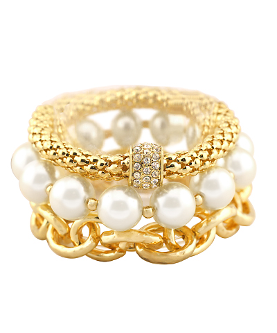 3Pc Metal & Accent Pearl Bracelet