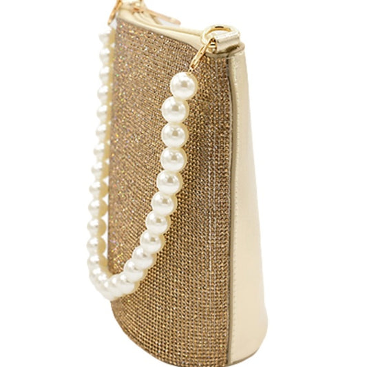 Pearl Shoulder Chain Rhinestone Bucket Bag