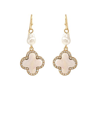 Clover w/Crystal & Pearl Dangle Earrings