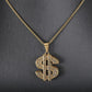 Stylish Gold & Silver CZ Dollar Symbol Pendant Necklace