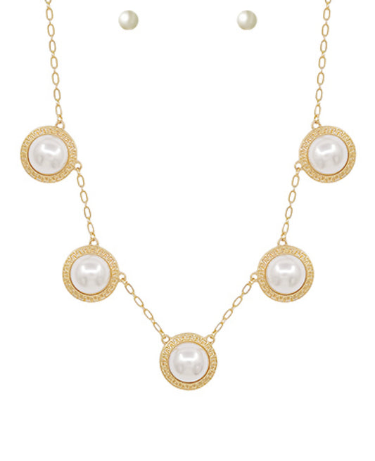 5 Round Pearl & Textured Necklace Set