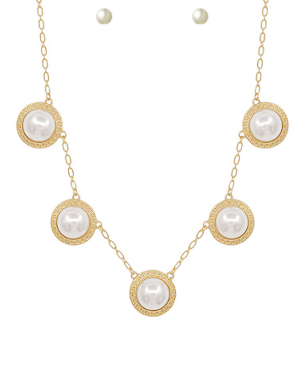 5 Round Pearl & Textured Necklace Set