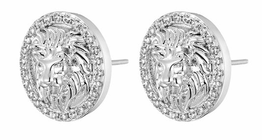 Lion Earrings 925 Sterling Silver or 14K Gold plated with CZ Stones