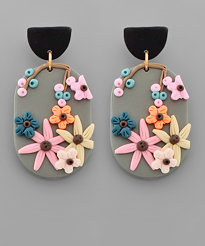 CLAY Floral Oval Earrings