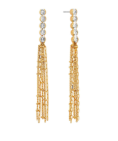 Crystal Linear & Chain Fringe Earrings