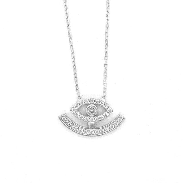 925 sterling silver Eye Shaped necklace with round-cut CZ stones