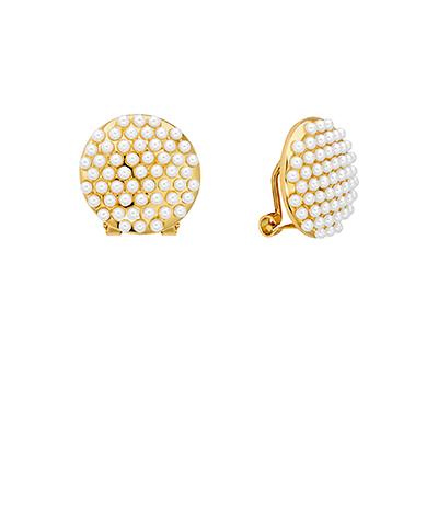 Dotted Pearl Round Clip Earrings