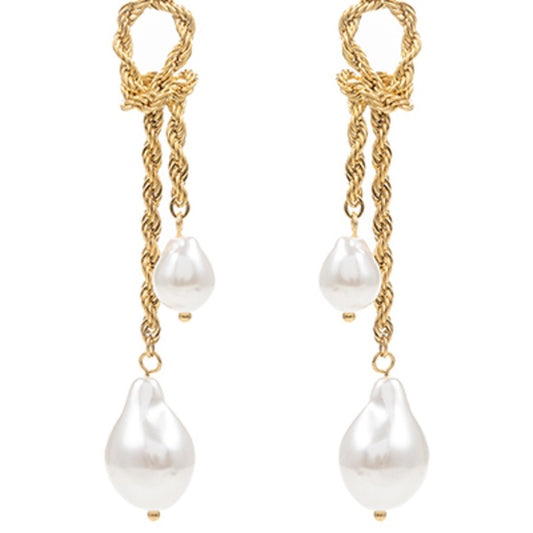 Pearl & Knot Rope Chain Linear Earrings