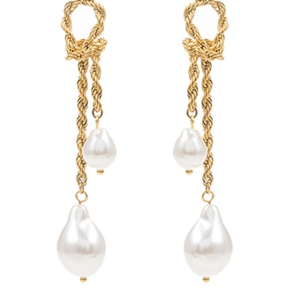 Pearl & Knot Rope Chain Linear Earrings