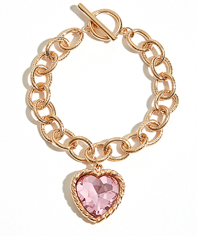 Heart Glass Stone Chain Bracelet * Metal