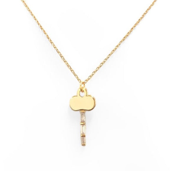 CZ Baguette Key Pendant Necklace