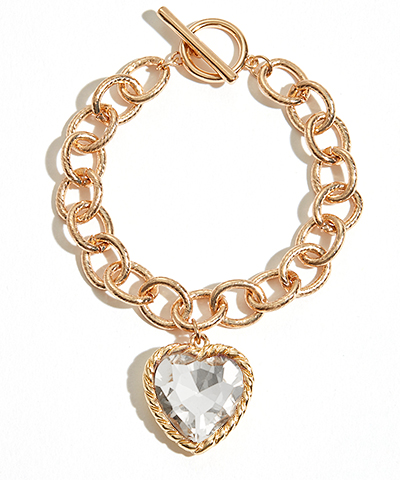 Heart Glass Stone Chain Bracelet * Metal