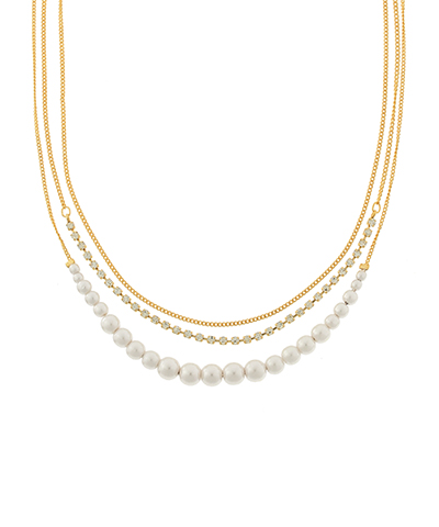 Pearl & Crystal Chain Triple Necklace