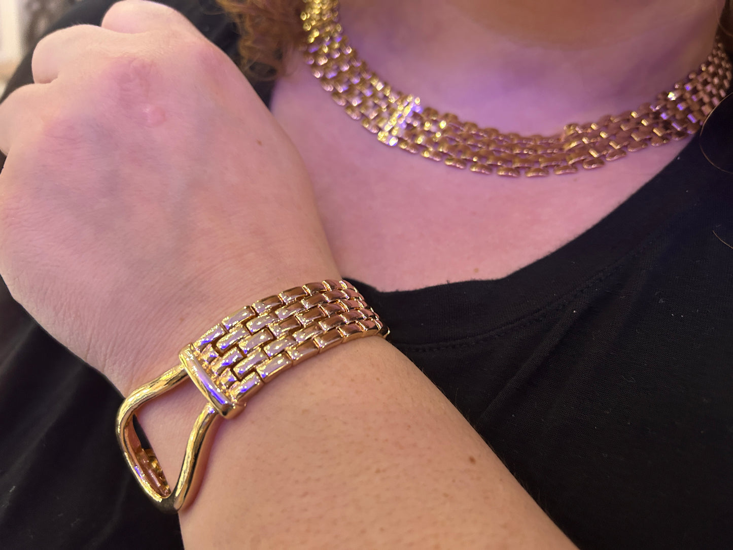 Watch Band Chain Choker Necklace & Horseshoe Accent Bracelet Set