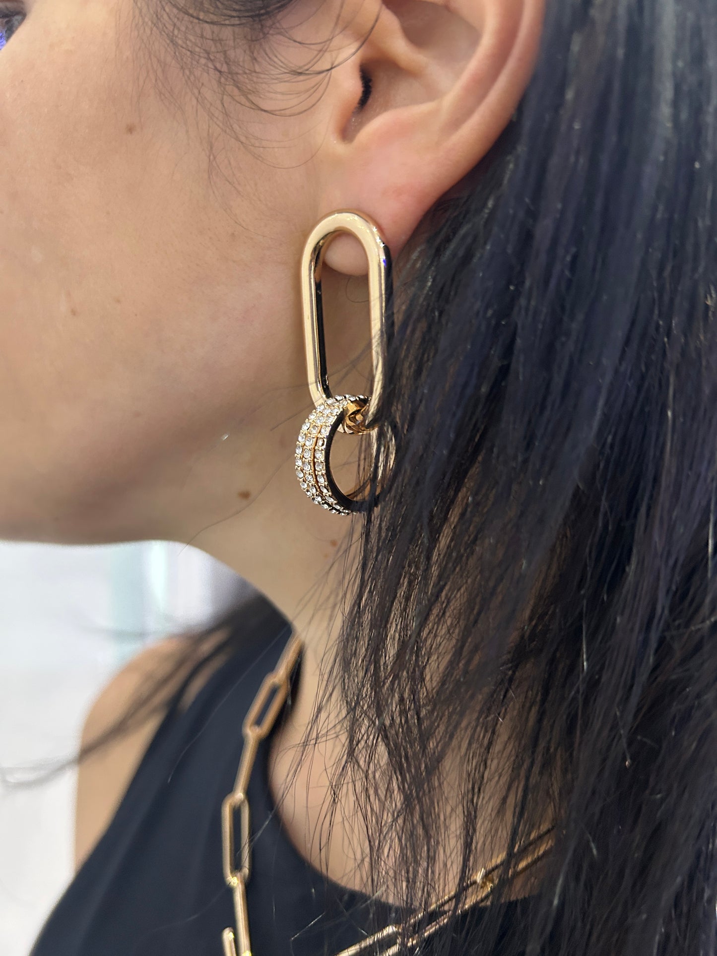 Pavé Triple Circle Link Earrings