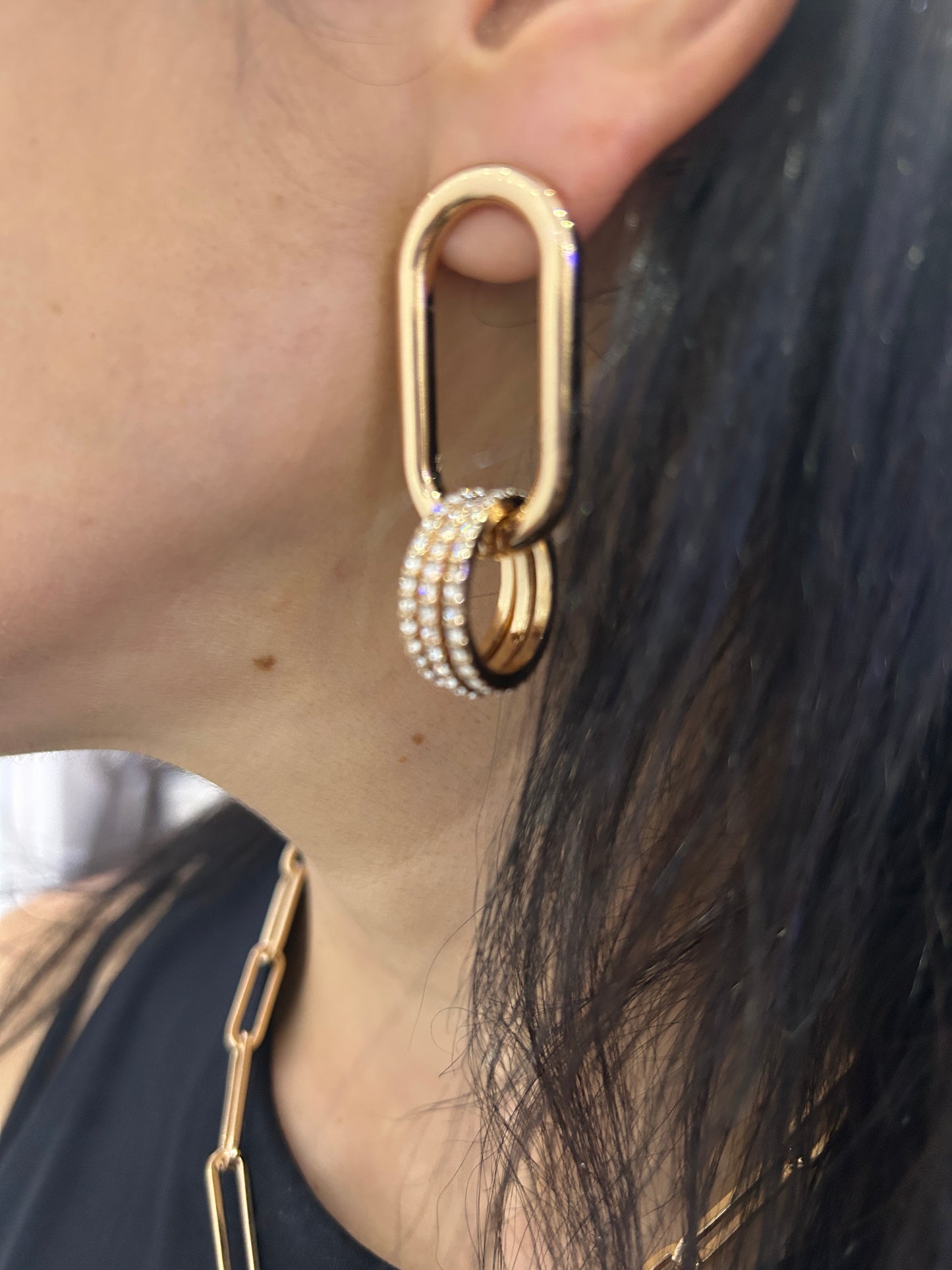 Pavé Triple Circle Link Earrings
