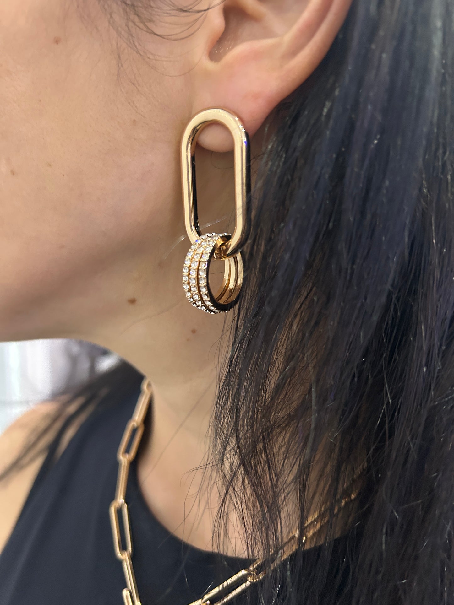 Pavé Triple Circle Link Earrings