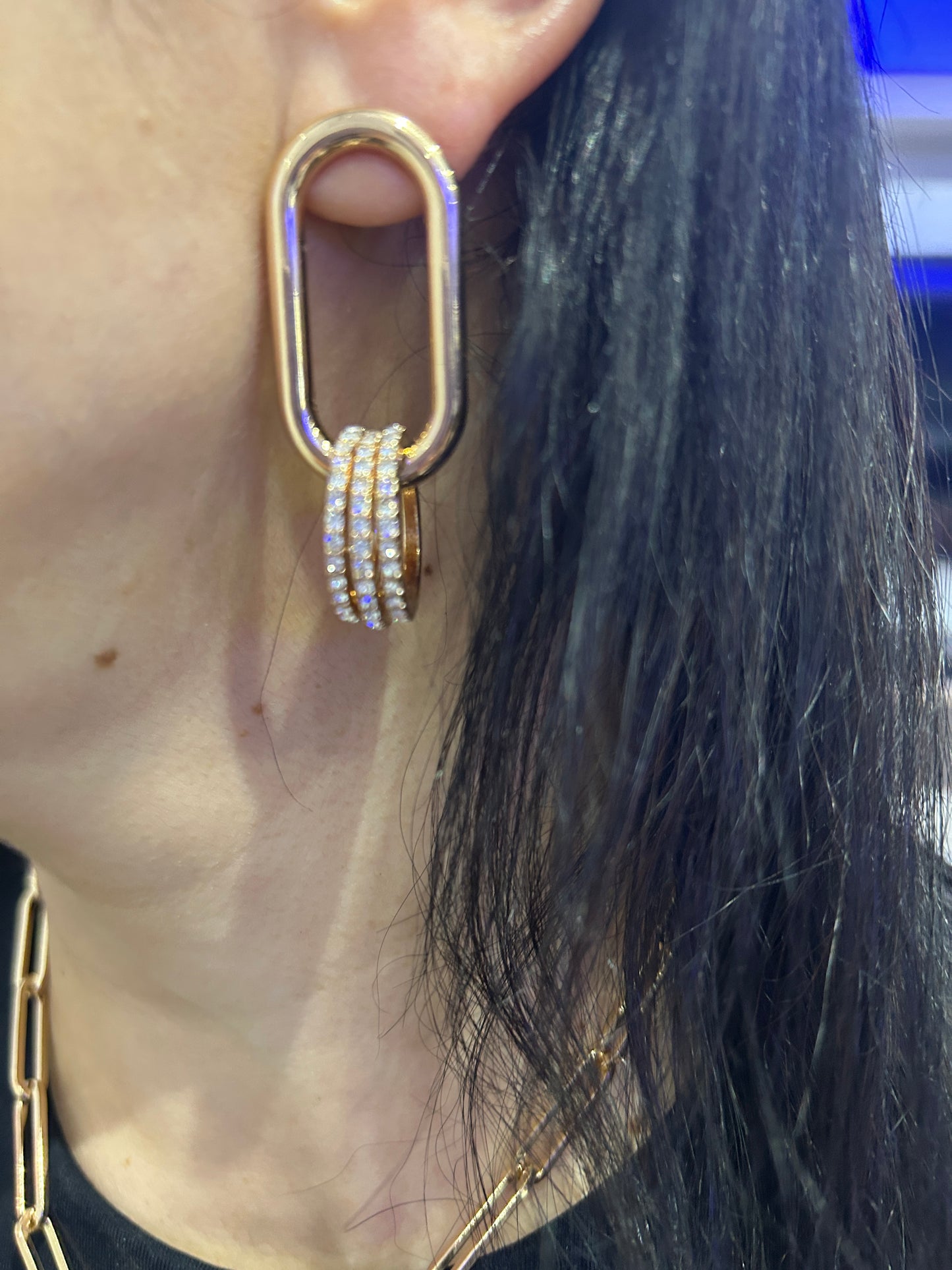Pavé Triple Circle Link Earrings