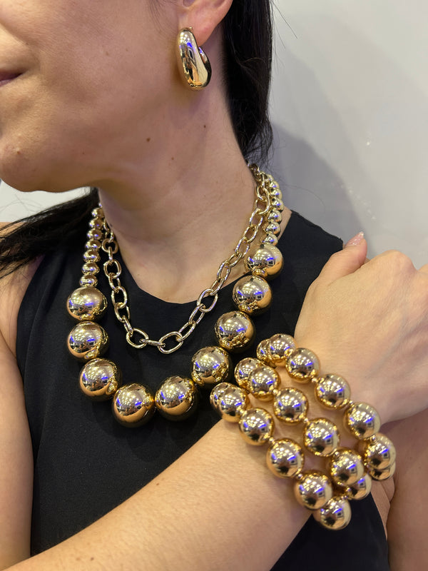 CCB Link Necklace & Metal Ball Bracelet Set
