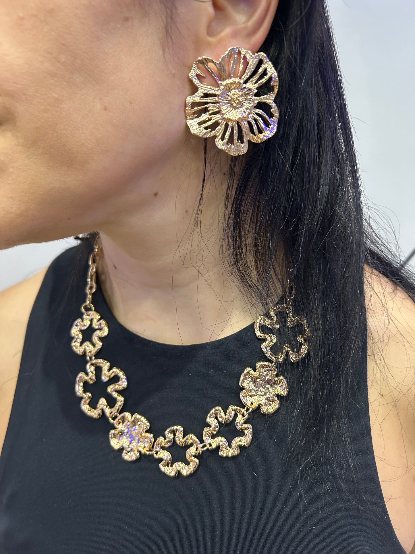 Outline Flower Statement Jewelry Set
