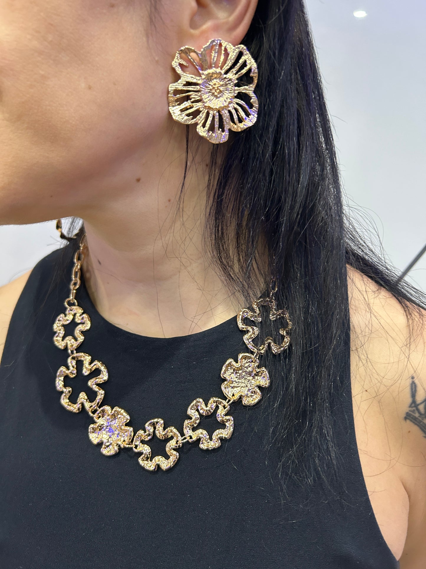 Outline Flower Statement Jewelry Set