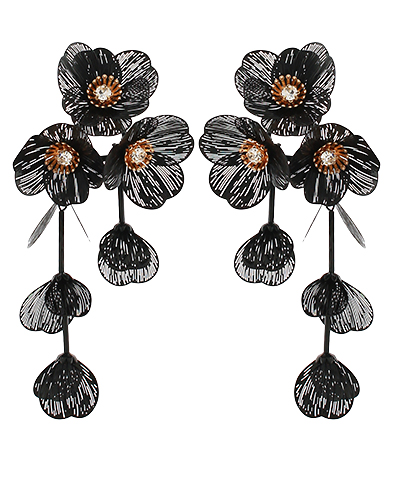 Coated Filigree Flower Long Earrings