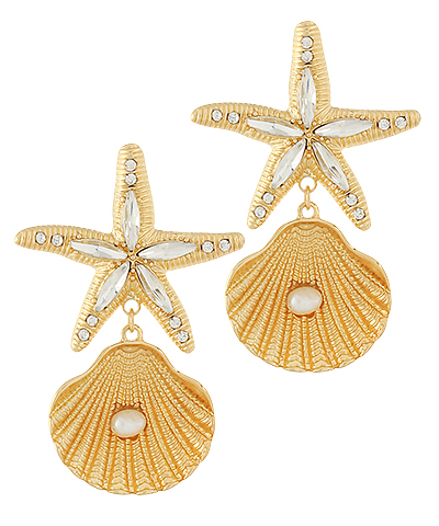 Starfish Shell w/Pearl Earrings